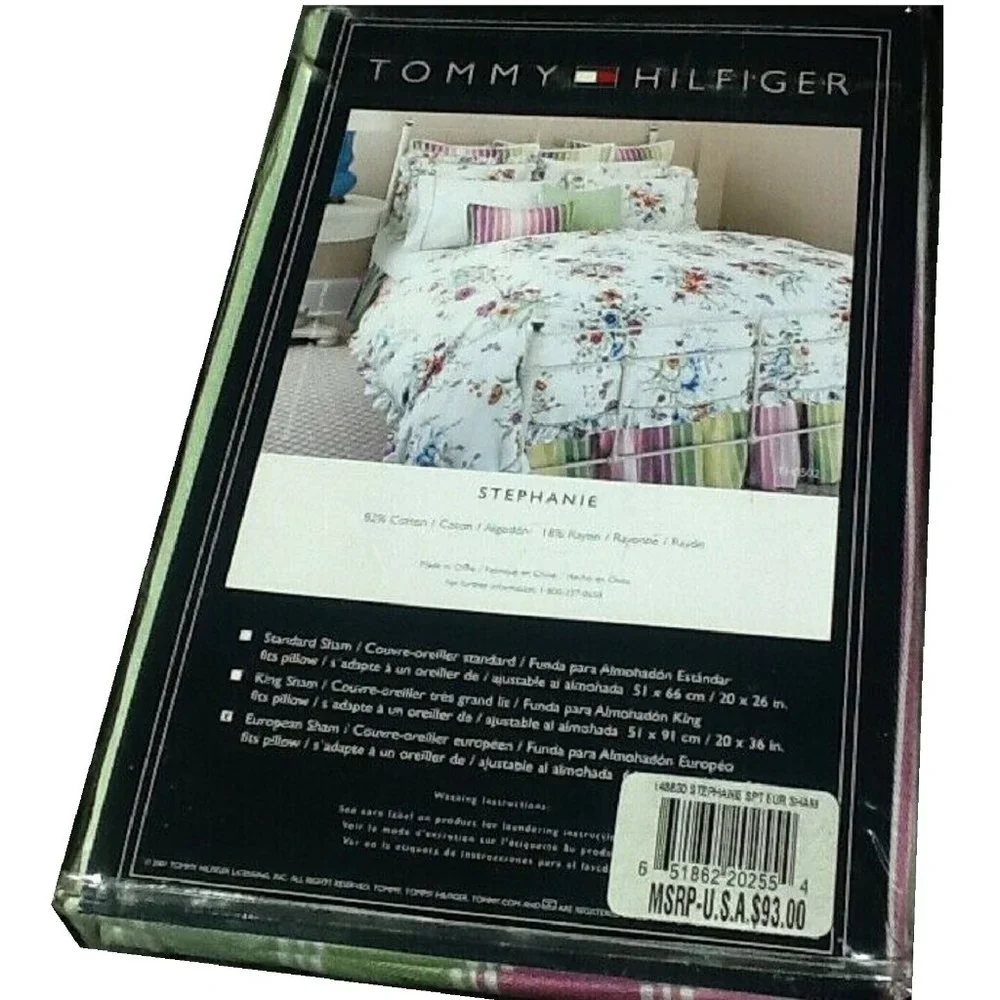 one brand new Tommy Hilfiger Stephanie Pink & Green Striped EURO Pillow Sham